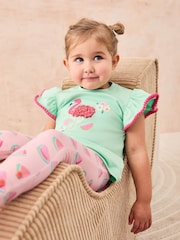 JoJo Maman Bébé Mint Green Flamingo Appliqué T-Shirt & Leggings Set 2 Piece - Image 1 of 4