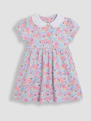 Estampa floral lilás roxa - Vestido JoJo Maman Bébé Peter Pan com gola e botões frontais 100% algodão - Imagem 1 de 4