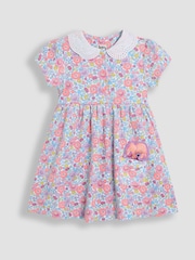 Estampa floral lilás roxa - Vestido JoJo Maman Bébé Peter Pan com gola e botões frontais 100% algodão - Imagem 2 de 4