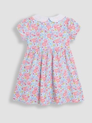 Estampa floral lilás roxa - Vestido JoJo Maman Bébé Peter Pan com gola e botões frontais 100% algodão - Imagem 3 de 4