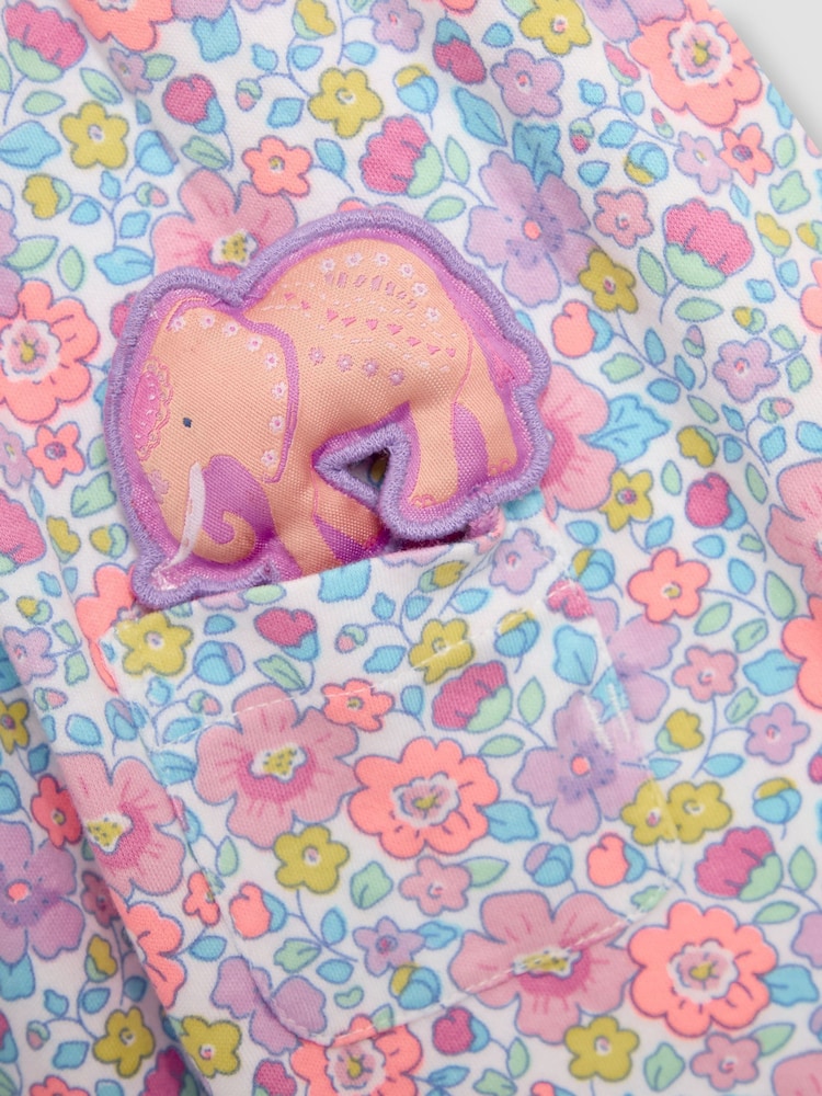 Estampa floral lilás roxa - Vestido JoJo Maman Bébé Peter Pan com gola e botões frontais 100% algodão - Imagem 4 de 4