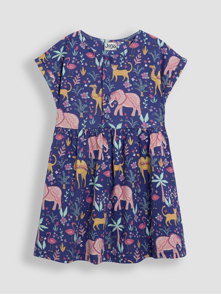 JoJo Maman Bébé Cornflower Blue Safari Animals Button Front Dress - Image 1 of 3