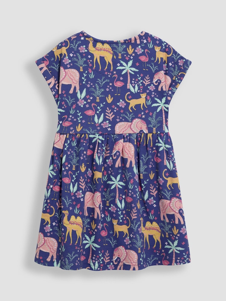 JoJo Maman Bébé Cornflower Blue Safari Animals Button Front Dress - Image 2 of 3