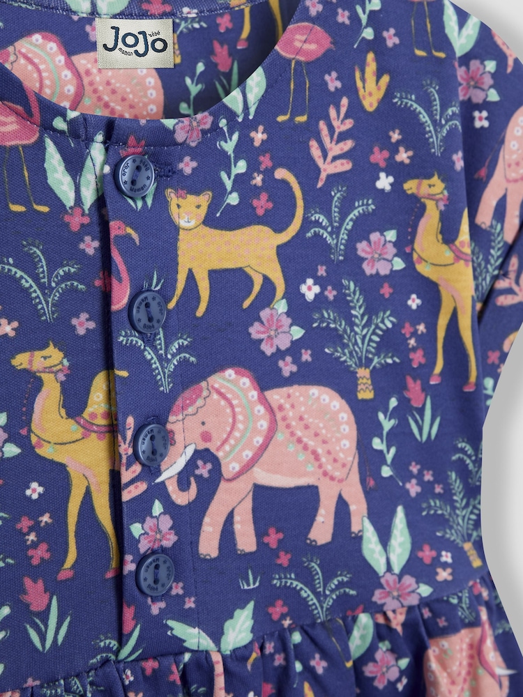 JoJo Maman Bébé Cornflower Blue Safari Animals Button Front Dress - Image 3 of 3