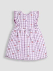 JoJo Maman Bébé Lilac Purple Strawberry Embroidered Pretty Summer Dress - Image 2 of 3