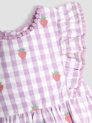 JoJo Maman Bébé Lilac Purple Strawberry Embroidered Pretty Summer Dress - Image 3 of 3