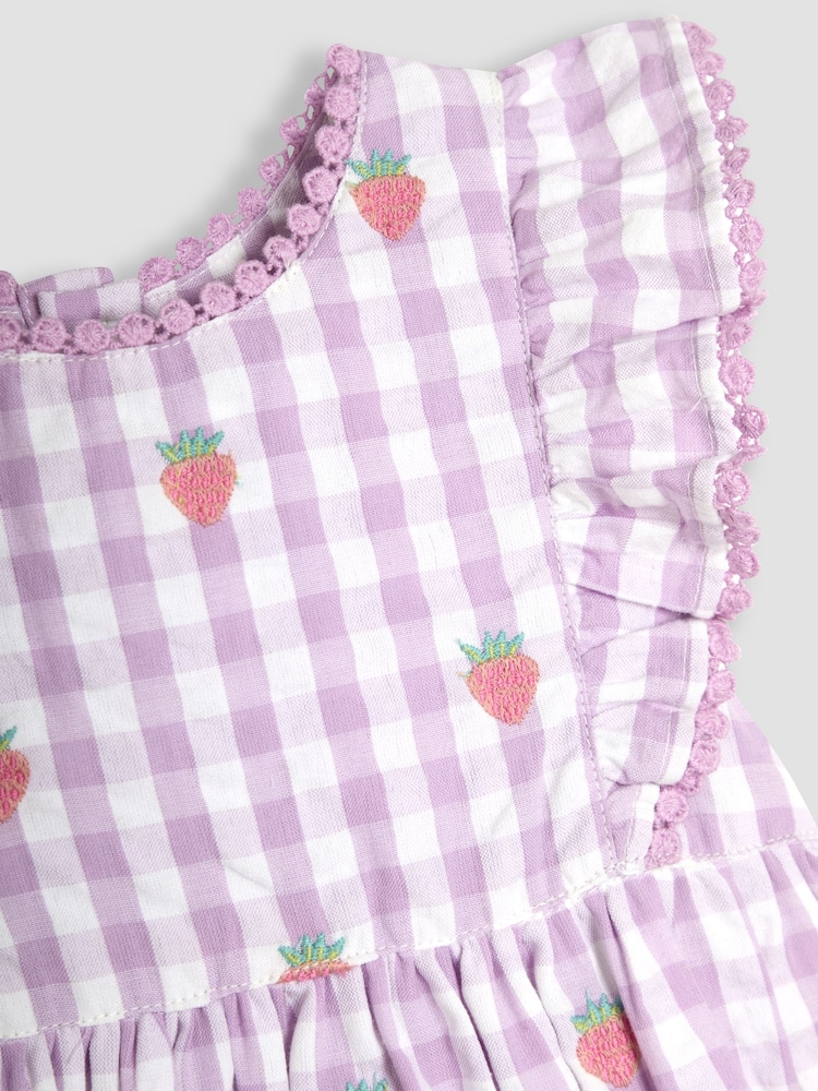 JoJo Maman Bébé Lilac Purple Strawberry Embroidered Pretty Summer Dress - Image 3 of 3
