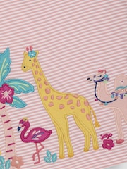 JoJo Maman Bébé Coral Pink Safari Animal Print Appliqué 100% Cotton T-Shirt - Image 3 of 3