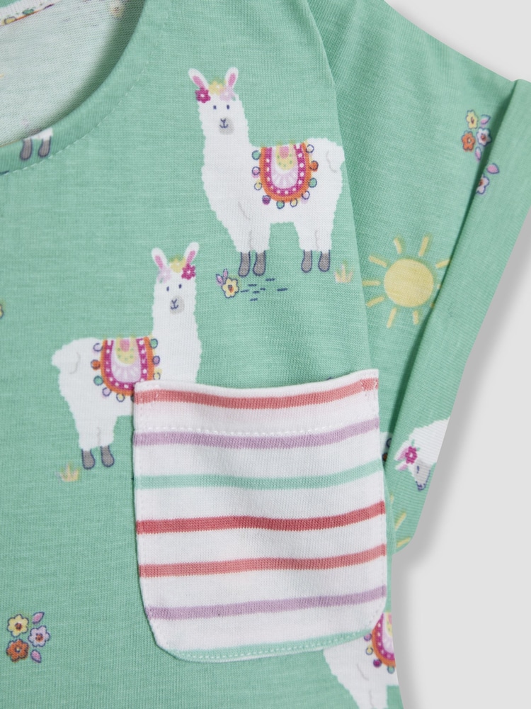 JoJo Maman Bébé Mint Green Llama Drop Shoulder Dress - Image 3 of 3