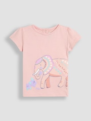 JoJo Maman Bébé Coral Pink Elephant Printed 100% Cotton T-Shirt - Image 1 of 3