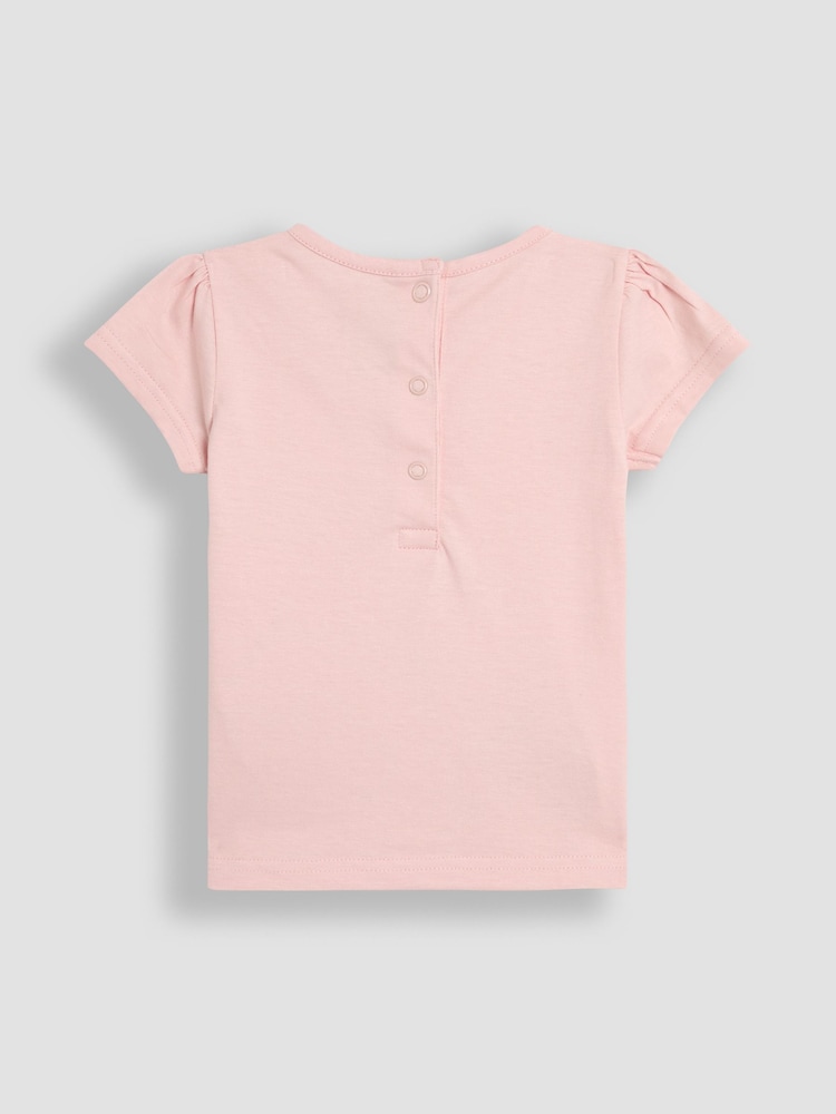 JoJo Maman Bébé Coral Pink Elephant Printed 100% Cotton T-Shirt - Image 2 of 3