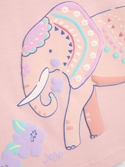 JoJo Maman Bébé Coral Pink Elephant Printed 100% Cotton T-Shirt - Image 3 of 3