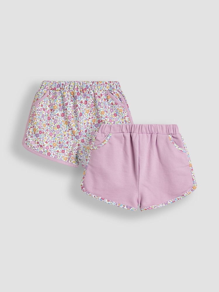 JoJo Maman Bébé Lilac Purple Ditsy Floral 2 Pack Sporty Shorts - Image 1 of 5 JoJo Maman Bébé Lilac Purple Ditsy Floral 2 Pack Sporty Shorts - Image 1 of 5