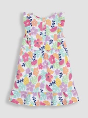 JoJo Maman Bébé Coral Pink Jungle Floral Frill Shoulder Summer Dress - Image 2 of 3