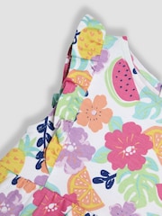 JoJo Maman Bébé Coral Pink Jungle Floral Frill Shoulder Summer Dress - Image 3 of 3