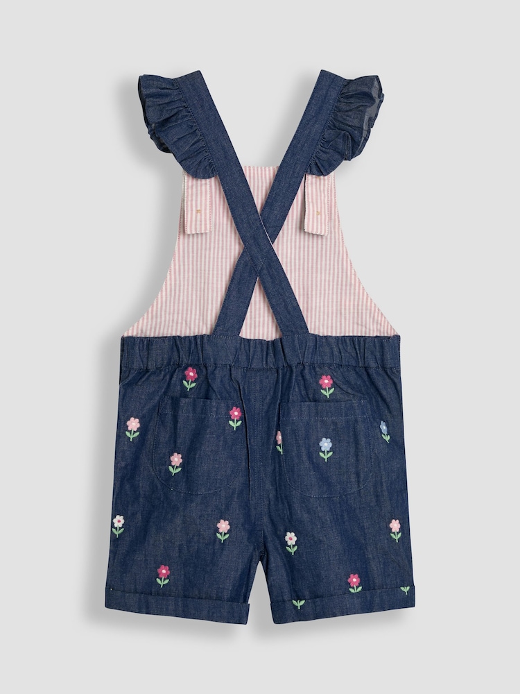 Jojo Maman Bébé Blue 2-Piece Frill Shoulder Dungarees & T-Shirt Set - Image 2 of 6 Jojo Maman Bébé Blue 2-Piece Frill Shoulder Dungarees & T-Shirt Set - Image 2 of 6