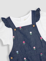 Jojo Maman Bébé Blue 2-Piece Frill Shoulder Dungarees & T-Shirt Set - Image 3 of 6