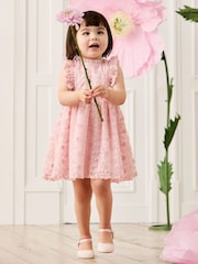 JoJo Maman Bébé Pale Pink Embroidered Lace Frill Flower Print Girl Dress - Image 1 of 8
