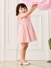 JoJo Maman Bébé Pale Pink Embroidered Lace Frill Flower Print Girl Dress - Image 2 of 8