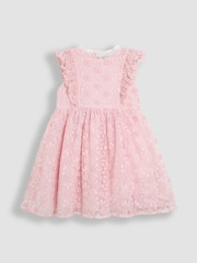 JoJo Maman Bébé Pale Pink Embroidered Lace Frill Flower Print Girl Dress - Image 5 of 8