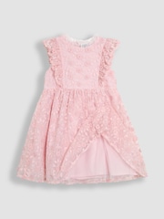 JoJo Maman Bébé Pale Pink Embroidered Lace Frill Flower Print Girl Dress - Image 7 of 8