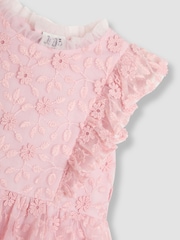 JoJo Maman Bébé Pale Pink Embroidered Lace Frill Flower Print Girl Dress - Image 8 of 8