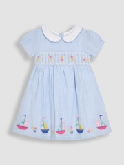 Sininen vene - Jojo Maman Bébé Seersucker Appliqué Smocked Mekko - Kuva 1 / 3
