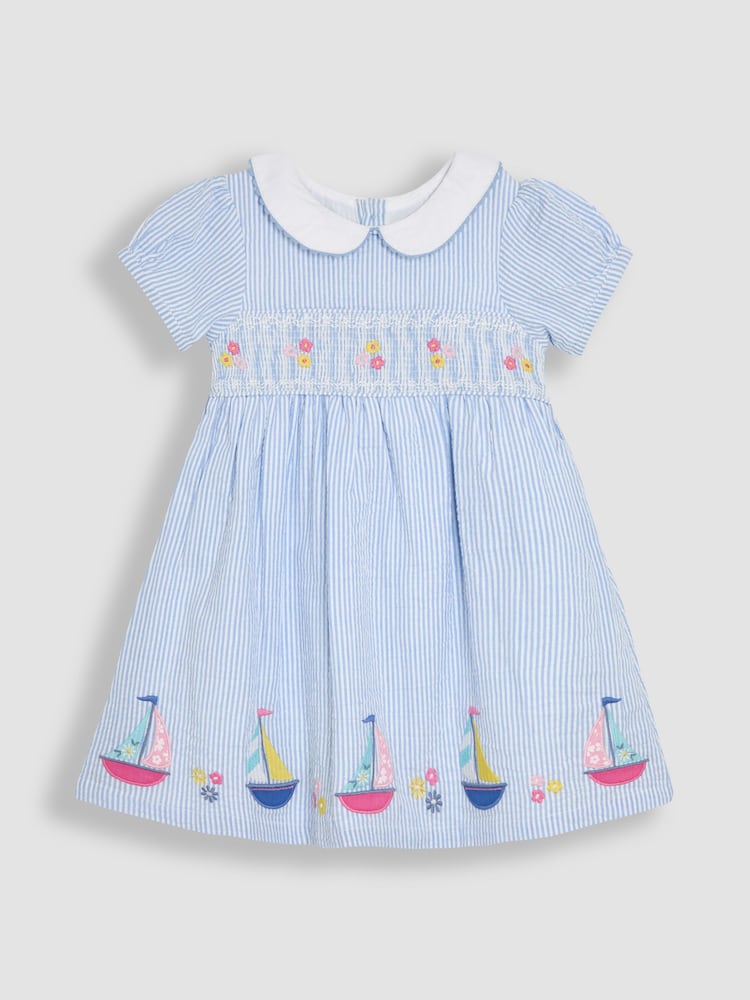 Sininen vene - Jojo Maman Bébé Seersucker Appliqué Smocked Mekko - Kuva 1 / 3