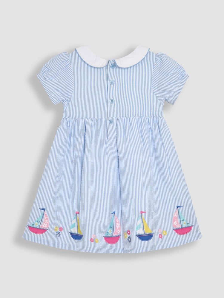 Sininen vene - Jojo Maman Bébé Seersucker Appliqué Smocked Mekko - Kuva 2 / 3