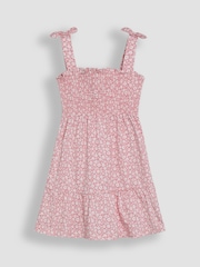 JoJo Maman Bébé Pink Floral Smocked Pretty Sun Dress With Headband - Image 2 of 4