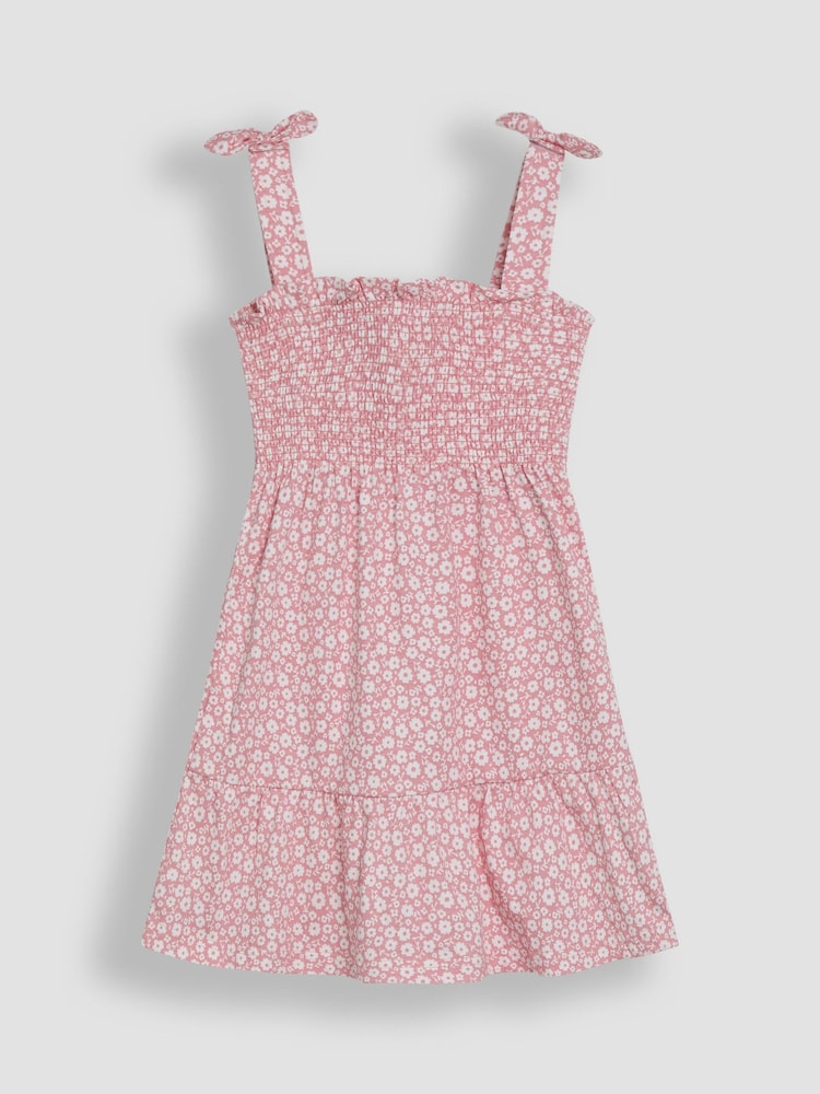 JoJo Maman Bébé Pink Floral Smocked Pretty Sun Dress With Headband - Image 2 of 4