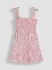 JoJo Maman Bébé Pink Floral Smocked Pretty Sun Dress With Headband - Image 3 of 4