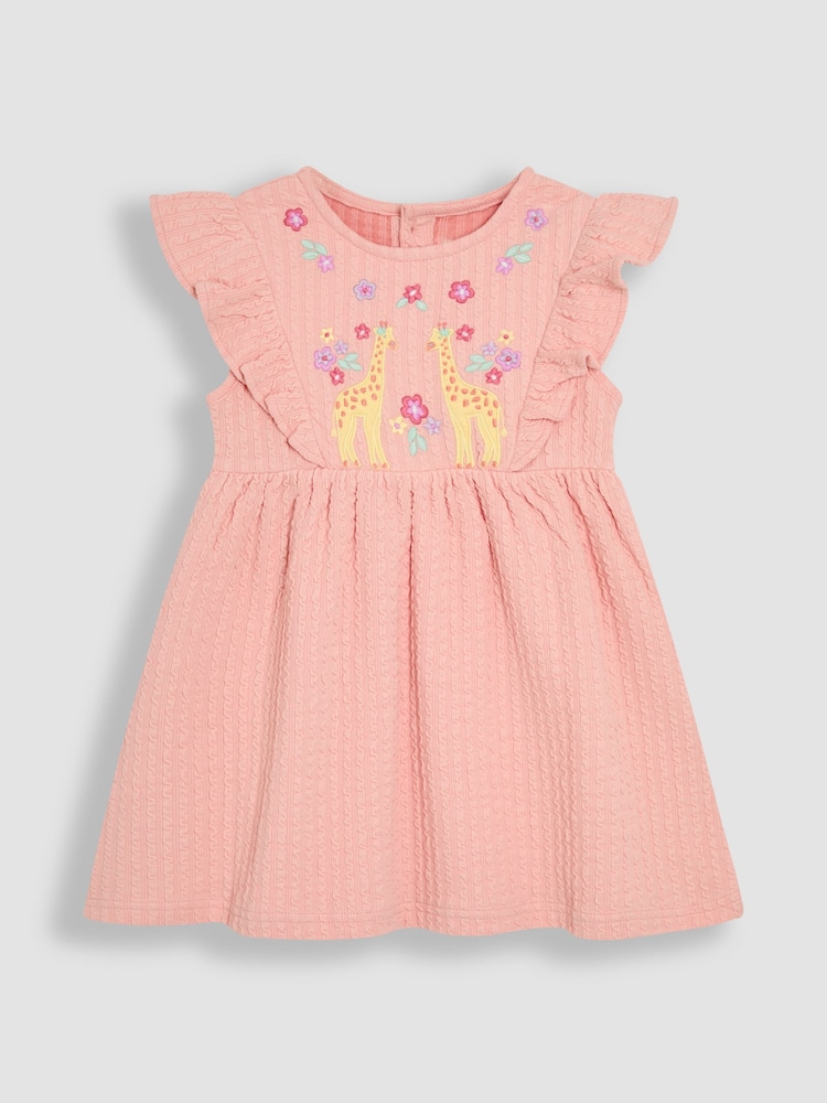 JoJo Maman Bébé Coral Pink Giraffe Appliqué Summer Dress - Image 1 of 3