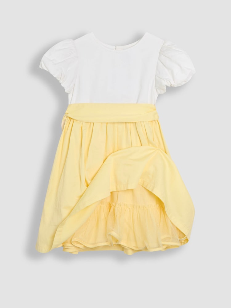 JoJo Maman Bébé Yellow Smocked Satin Party Dress - Image 2 of 3