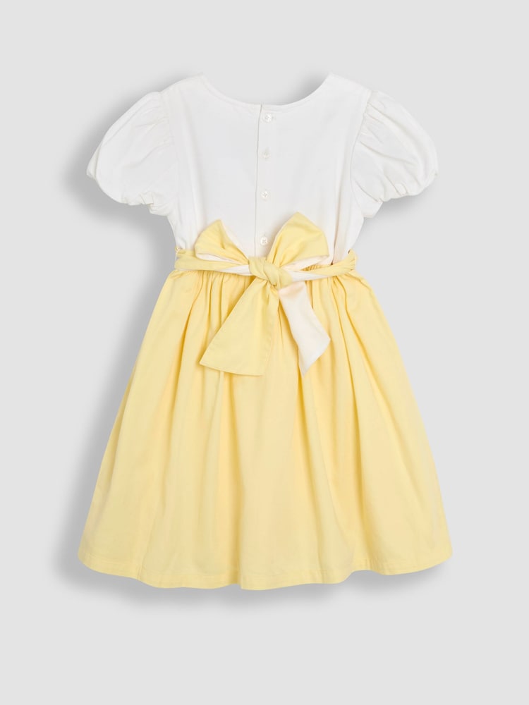 JoJo Maman Bébé Yellow Smocked Satin Party Dress - Image 3 of 3
