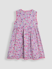 JoJo Maman Bébé Pink Strawberry Summer Sleeveless Appliqué 100% Cotton Dress - Image 2 of 3