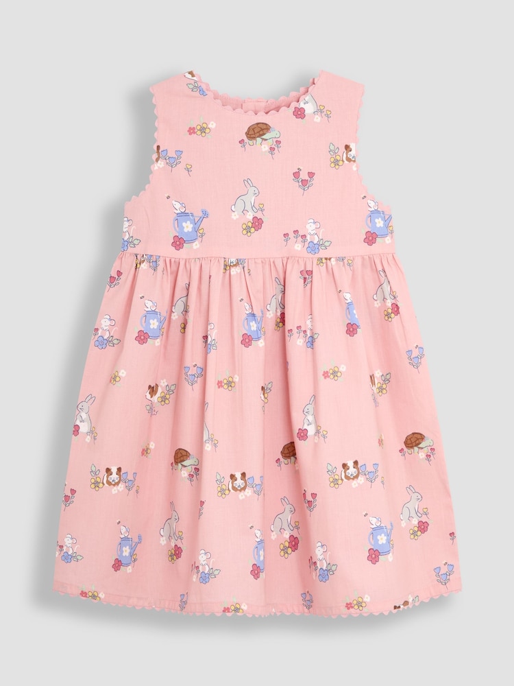 JoJo Maman Bébé Pink Bunny & Guinea Pig Printed Summer Dress - Image 1 of 3
