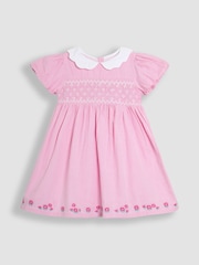 JoJo Maman Bébé Pink Bud Floral Embroidered Smocked Party Dress - Image 1 of 4