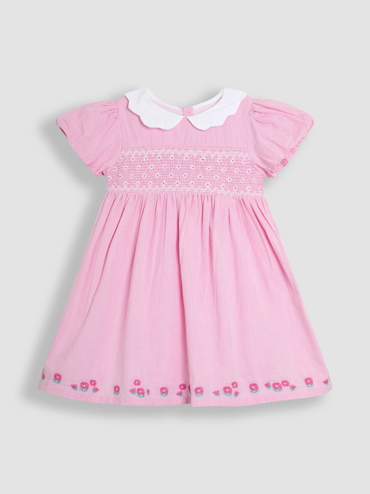 JoJo Maman Bébé Pink Bud Floral Embroidered Smocked Party Dress - Image 1 of 4