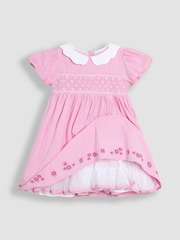 JoJo Maman Bébé Pink Bud Floral Embroidered Smocked Party Dress - Image 2 of 4