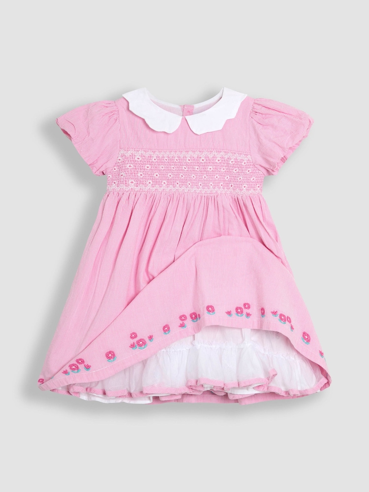 JoJo Maman Bébé Pink Bud Floral Embroidered Smocked Party Dress - Image 2 of 4