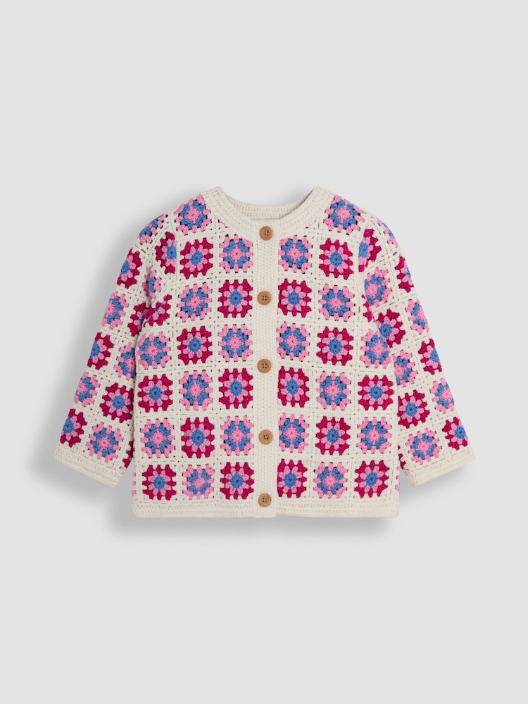 JoJo Maman Bébé Pink Classic Crochet Cardigan - Image 1 of 3