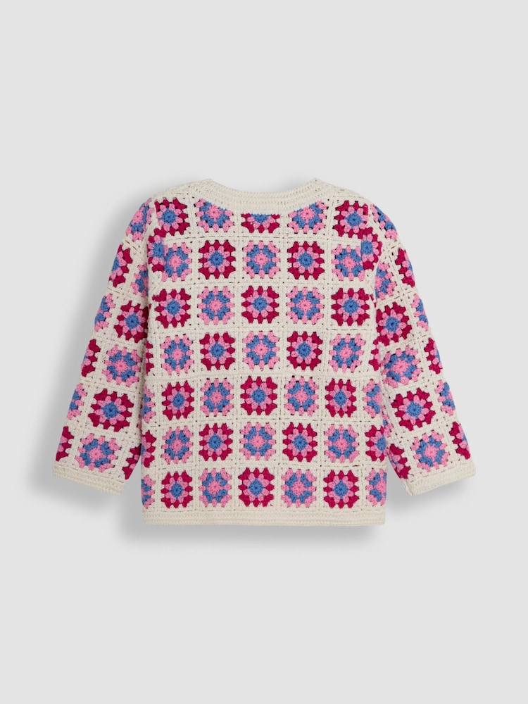 JoJo Maman Bébé Pink Classic Crochet Cardigan - Image 2 of 3