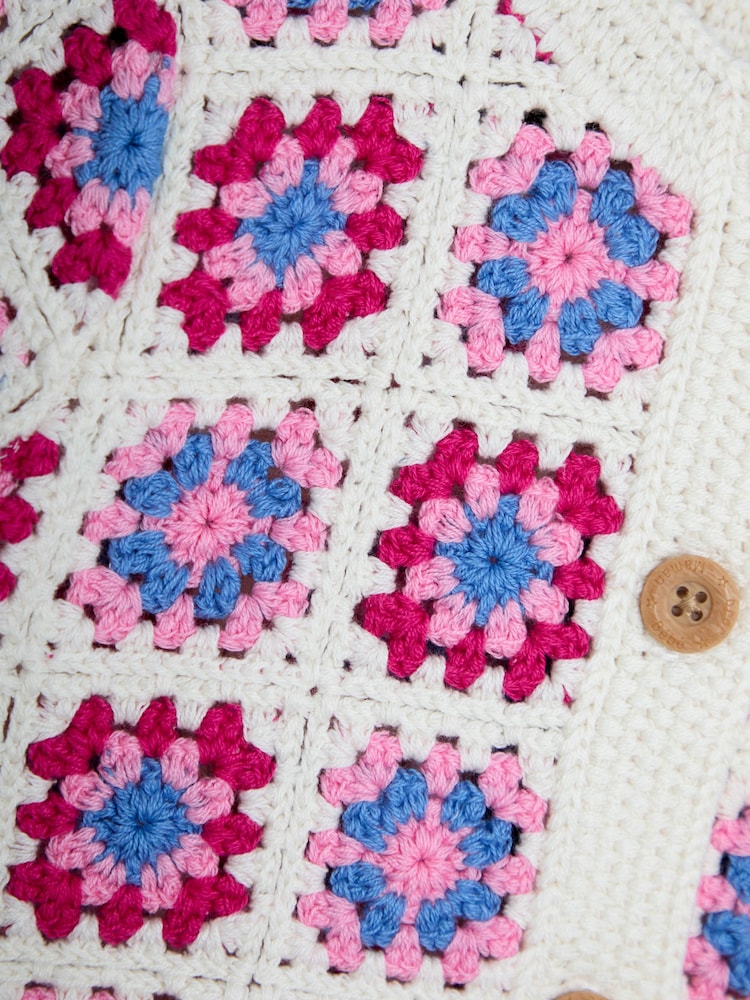 JoJo Maman Bébé Pink Classic Crochet Cardigan - Image 3 of 3