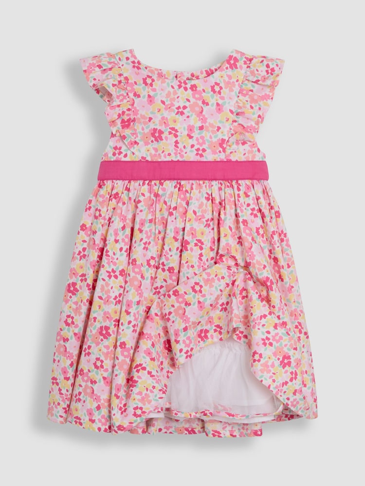 JoJo Maman Bébé Pretty Floral Ruffle Front Party Dress - Imagen 2 de 4