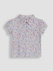 JoJo Maman Bébé Pink Cherry Ditsy Floral 100% Cotton Pretty Polo Shirt - Image 1 of 3
