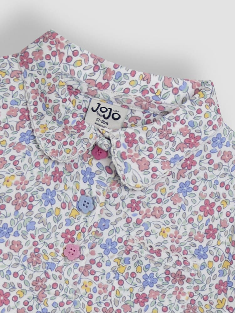 JoJo Maman Bébé Pink Cherry Ditsy Floral 100% Cotton Pretty Polo Shirt - Image 2 of 3