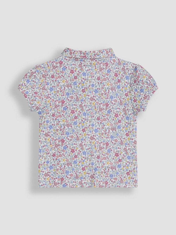 JoJo Maman Bébé Pink Cherry Ditsy Floral 100% Cotton Pretty Polo Shirt - Image 3 of 3