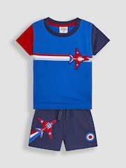 JoJo Maman Bébé Blue 100% Cotton 2-Piece Red Arrows T-Shirt And Shorts Set - Image 1 of 6