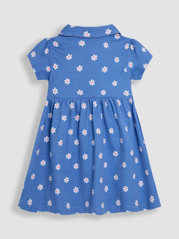 JoJo Maman Bébé Blue Peppa Pig Appliqué Button Front 100% Cotton Dress - Image 2 of 3